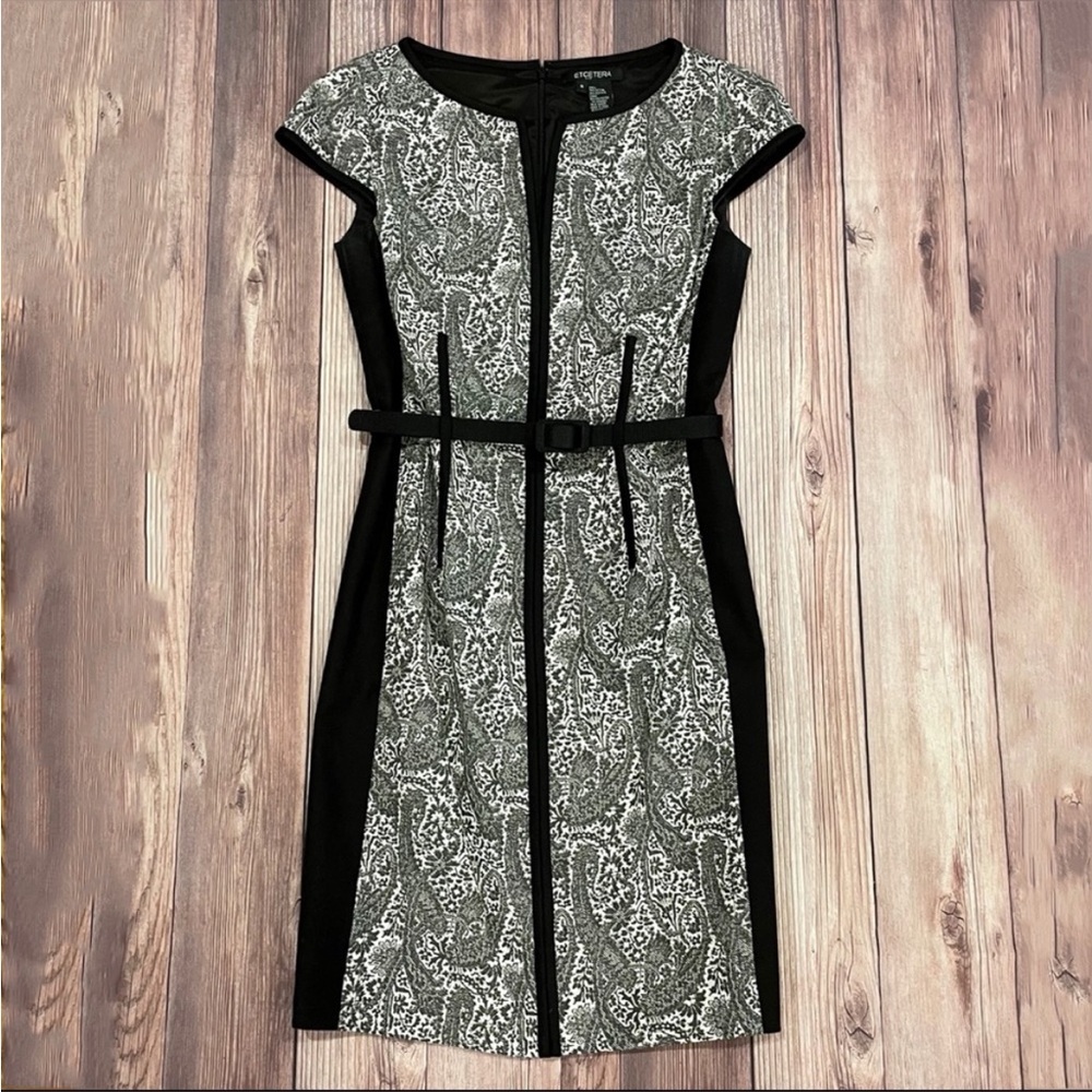 Etcetera Black and White Belted Dress